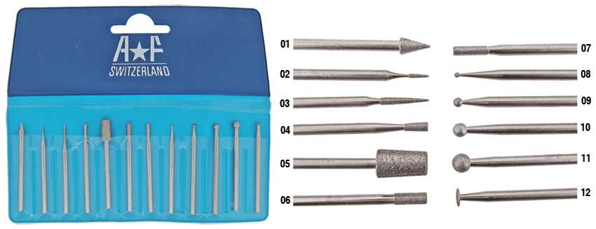 Burr - Diamond Impregnated Burrs, A*F Swiss (Shapes: Spherical, Cylindrical & Points)