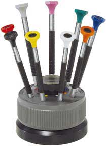 Screwdriver Set - Bergeon 9 Piece on Revolving Stand - Ergonomic in Aluminium