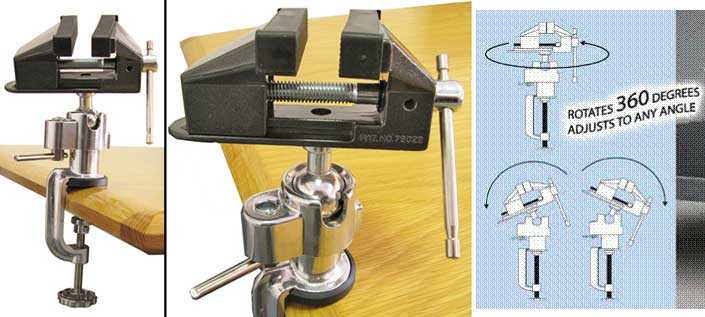 Vices - 3" (75mm) Jaw, Clamp On Rotating Head Bench Vice