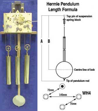 Clock Movement - Hermle 1161.853 Triple Chime Long Case Cable Driven Pendulum