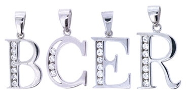 Initials - Silver with Cubic Zirconia Stone Set Initials (Height 15mm) 