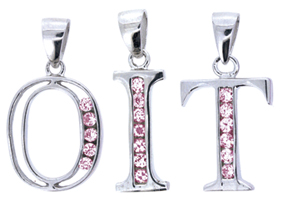 Initials - Silver with Cubic Zirconia Pink Stone Set Initials (Height 15mm) 