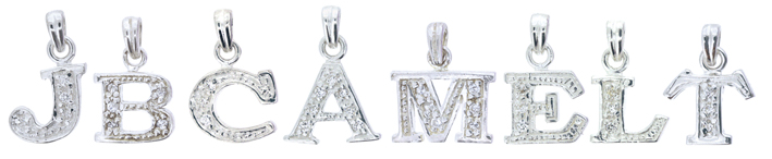 Initials - Silver with Cubic Zirconia Stone Set Initials (Height 10mm) 