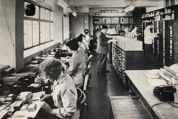 Ted (far right) working at Henri Picard & Frere Ltd in the late 1950's, selecting watch spare parts